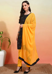 Women's Crepe Printed Straight Kurta Pant With Dupatta-ME106-ORNGblk-CRP-KPD
