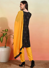 Women's Crepe Printed Straight Kurta Pant With Dupatta-ME106-ORNGblk-CRP-KPD