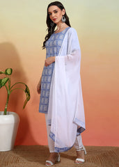 Women's Crepe Printed Straight Kurta Pant With Dupatta-ME107-skywht-CRP-KPD
