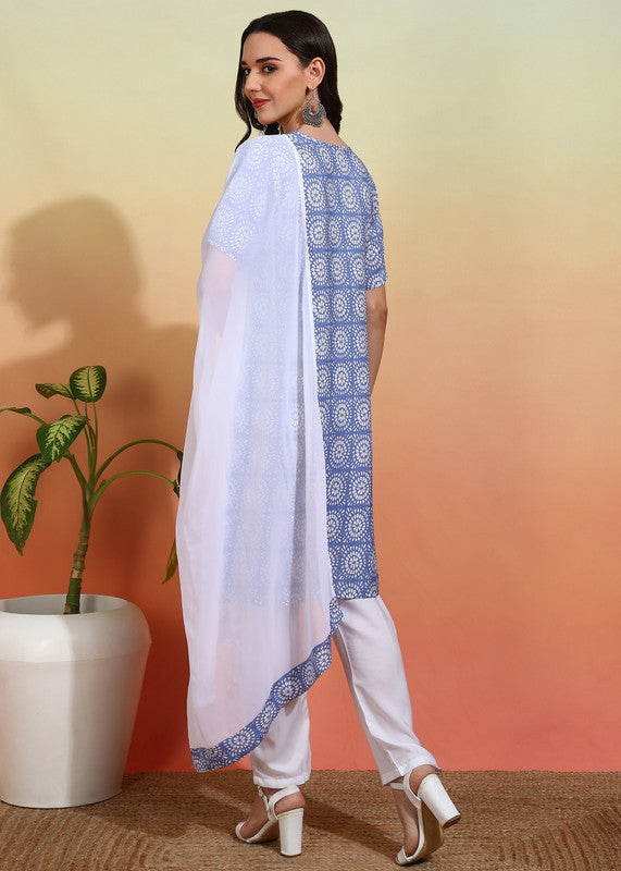 Women's Crepe Printed Straight Kurta Pant With Dupatta