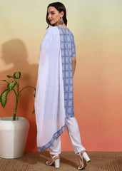 Women's Crepe Printed Straight Kurta Pant With Dupatta-ME107-skywht-CRP-KPD