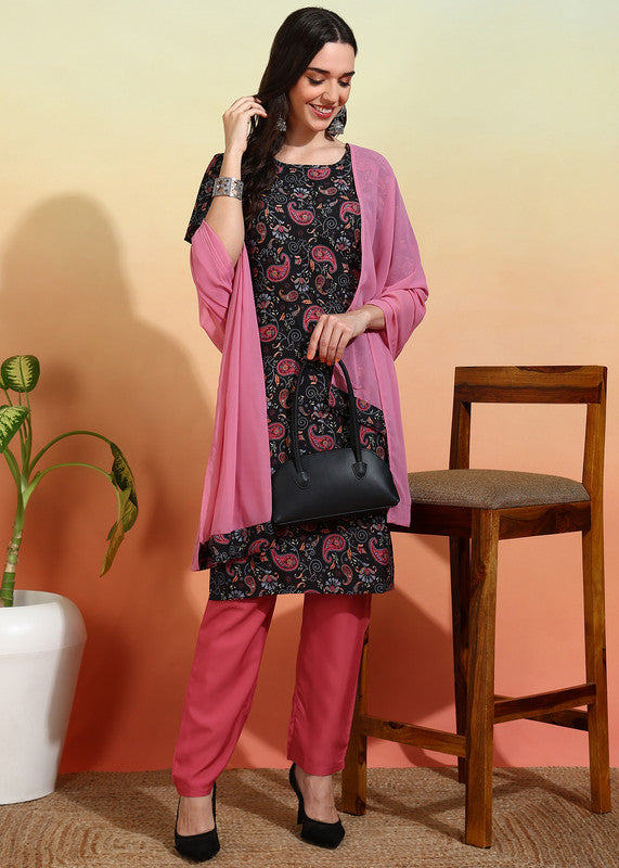 Women's Crepe Printed Straight Kurta Pant With Dupatta
