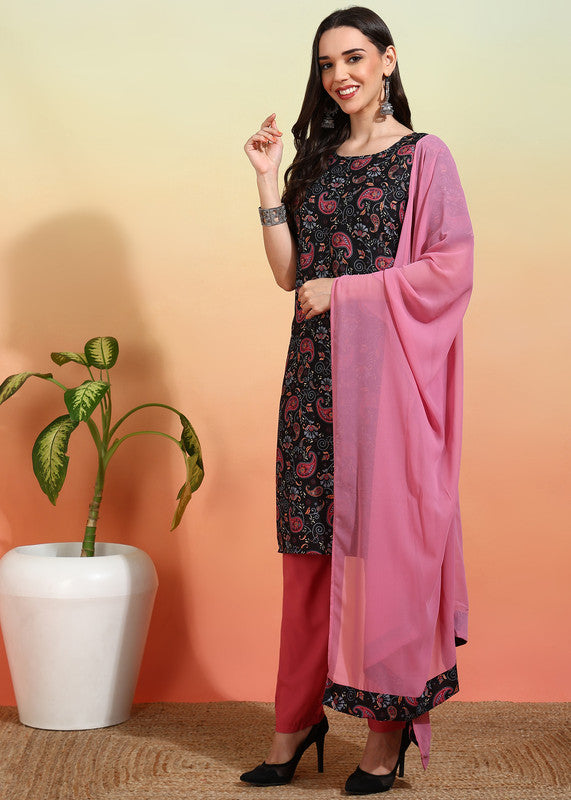 Women's Crepe Printed Straight Kurta Pant With Dupatta