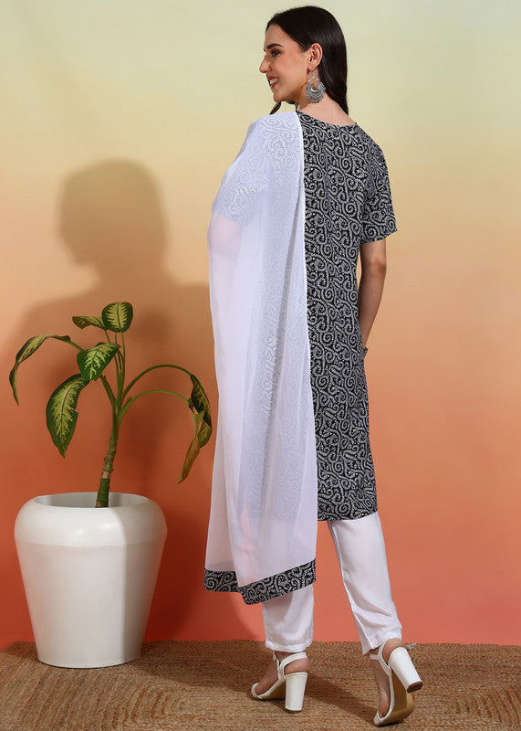 Women's Crepe Printed Straight Kurta Pant With Dupatta