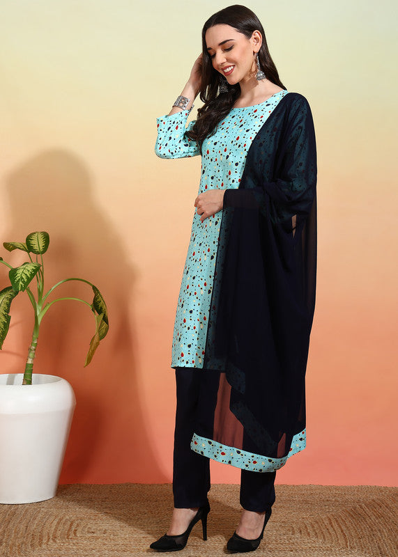 Women's Crepe Printed Straight Kurta Pant With Dupatta