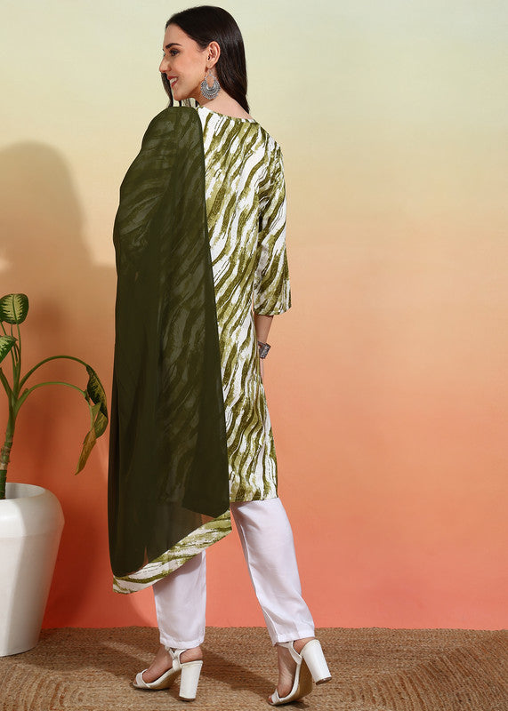 Women's Crepe Printed Straight Kurta Pant With Dupatta