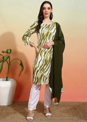 Women's Crepe Printed Straight Kurta Pant With Dupatta-ME113-MHNDWHT-CRP-KPD