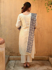 Women's Viscose Embroidered Straight Kurta Pant With Dupatta-ME117-wht-tisublckwork