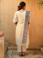 Women's Viscose Embroidered Straight Kurta Pant With Dupatta-ME117-wht-tisublckwork