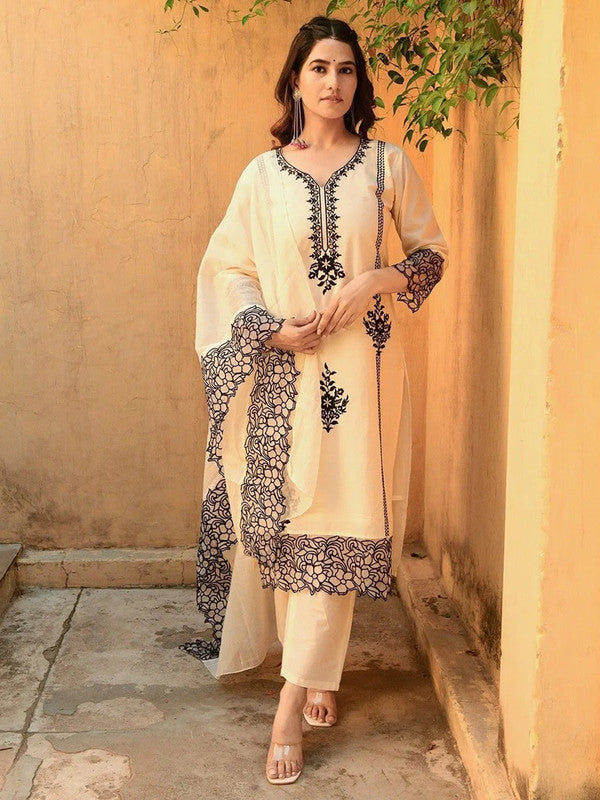 Women's Viscose Embroidered Straight Kurta Pant With Dupatta