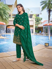 Women's Crepe Foil Printed Straight Kurta Pant With Dupatta-ME130-MFBOTLGRN