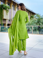Women's Crepe Foil Printed Straight Kurta Pant With Dupatta-ME130-MFGRN