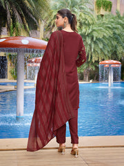Women's Crepe Foil Printed Straight Kurta Pant With Dupatta-ME130-MFMAROON