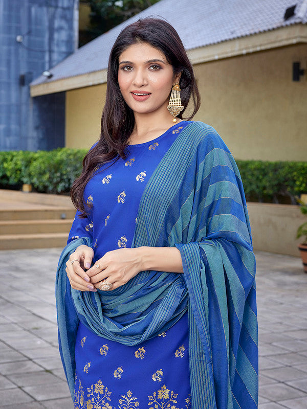 Women's Crepe Foil Printed Straight Kurta Pant With Dupatta