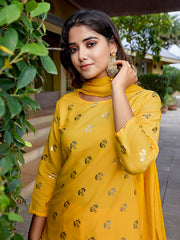 Women's Crepe Foil Printed Straight Kurta Pant With Dupatta-ME130-MFYELO