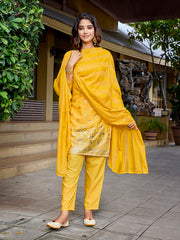 Women's Crepe Foil Printed Straight Kurta Pant With Dupatta-ME130-MFYELO