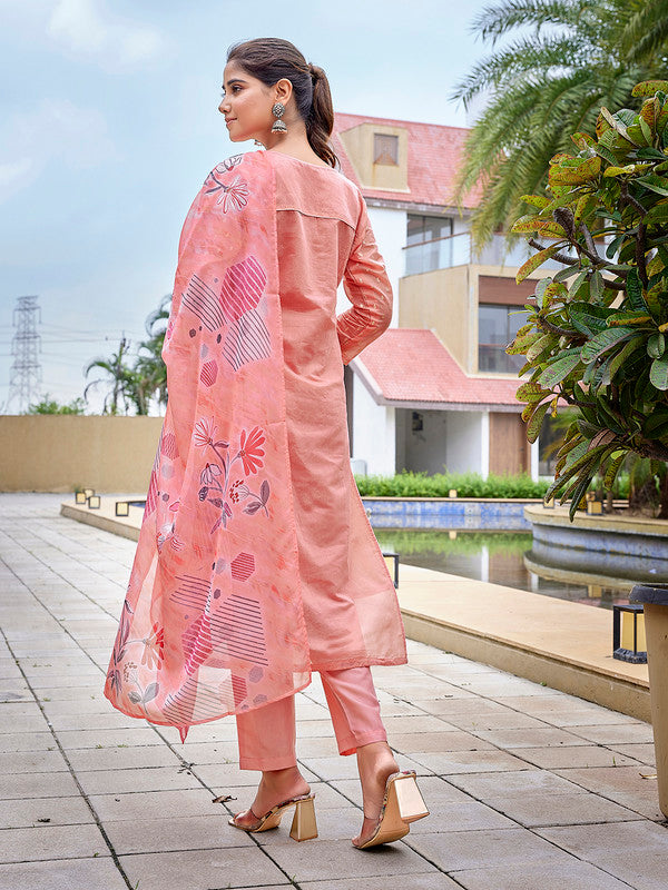Women's Chanderi Woven Straight Kurta Pant With Dupatta