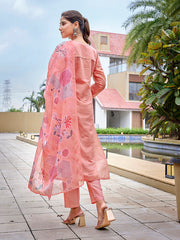 Women's Chanderi Woven Straight Kurta Pant With Dupatta-ME131-RBPEACH