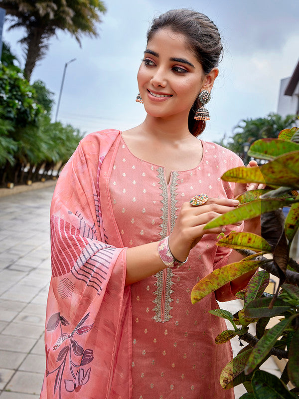 Women's Chanderi Woven Straight Kurta Pant With Dupatta