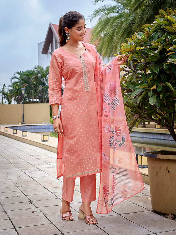 Women's Chanderi Woven Straight Kurta Pant With Dupatta