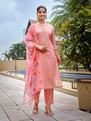 Women's Chanderi Woven Straight Kurta Pant With Dupatta-ME131-RBPEACH