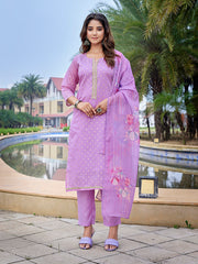 Women's Chanderi Woven Straight Kurta Pant With Dupatta-ME131-RBPURL