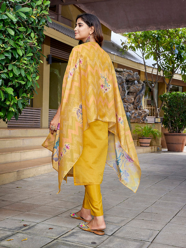 Women's Chanderi Woven Straight Kurta Pant With Dupatta