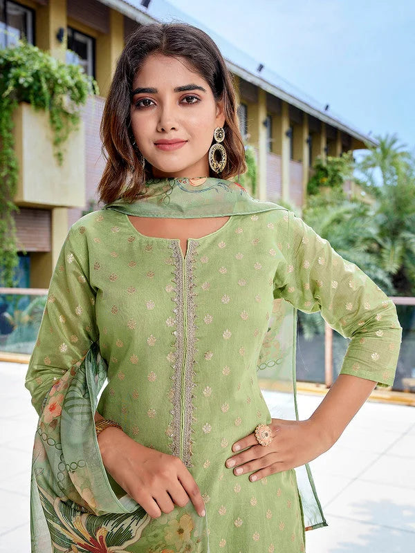 Women's Chanderi Woven Straight Kurta Pant With Dupatta