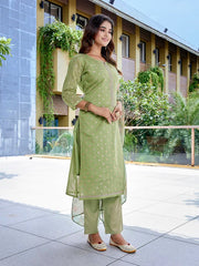 Women's Chanderi Woven Straight Kurta Pant With Dupatta-ME132-RBGRN