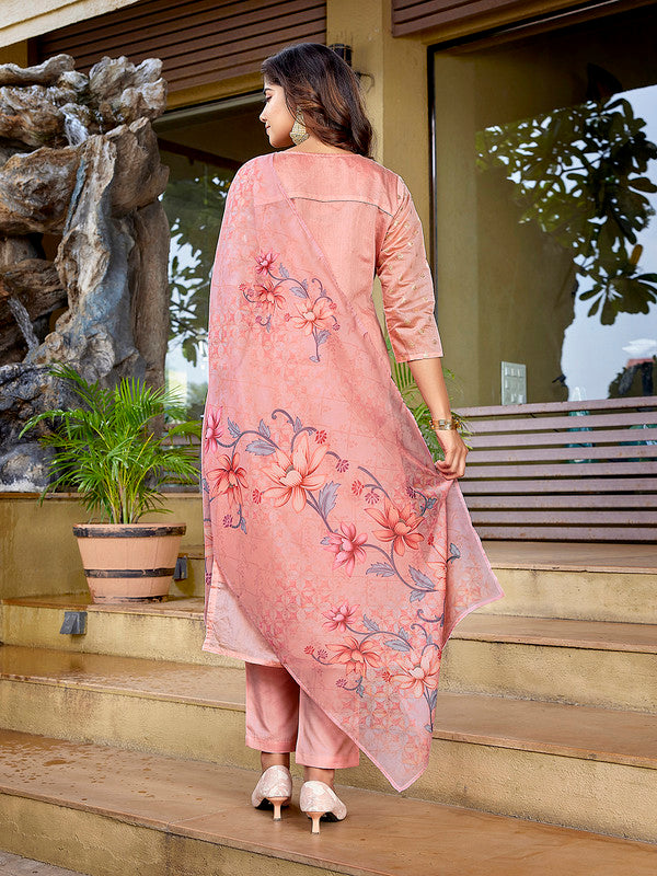 Women's Chanderi Woven Straight Kurta Pant With Dupatta