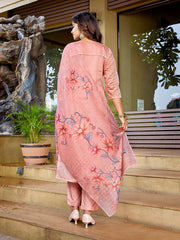 Women's Chanderi Woven Straight Kurta Pant With Dupatta-ME132-RBPINK