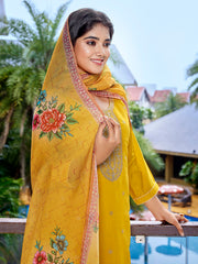 Women's Viscose Chanderi Embroidered Straight Kurta Pant With Dupatta-ME134-TAMCDNGYELO