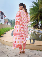 Women's Cotton Blend Printed Straight Kurta Pant With Dupatta-ME138-MGIC-PINK