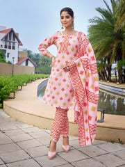 Women's Cotton Blend Printed Straight Kurta Pant With Dupatta-ME138-MGIC-PINK