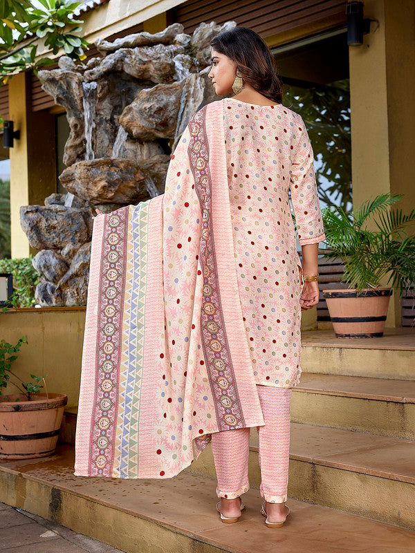 Women's Cotton Blend Printed Straight Kurta Pant With Dupatta