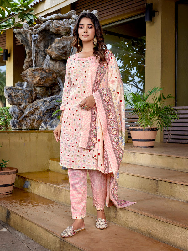 Women's Cotton Blend Printed Straight Kurta Pant With Dupatta