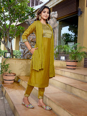 Women's Silk Blend Solid Straight Kurta Pant With Dupatta-ME142-VG-Mustrd
