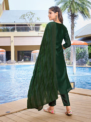 Women's Silk Blend Solid Straight Kurta Pant With Dupatta-ME147-VG-BOTLGRN