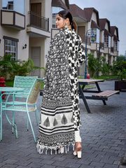 Women's Viscose Printed Flared Kurta Pant With Dupatta-ME150-surbhiWhtblck-SKD