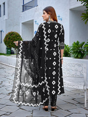 Women's Viscose Embroidered Flared Kurta Pant With Dupatta-ME151-surbhiBlck-SKD