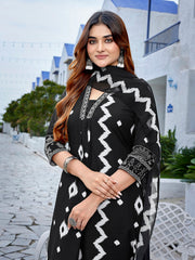Women's Viscose Embroidered Flared Kurta Pant With Dupatta-ME151-surbhiBlck-SKD
