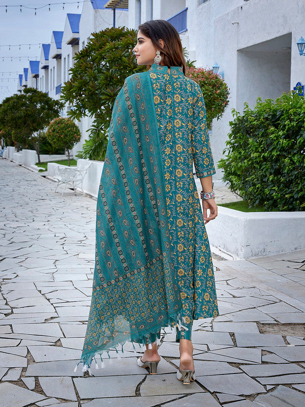 Women's Viscose Printed Flared Kurta Pant With Dupatta