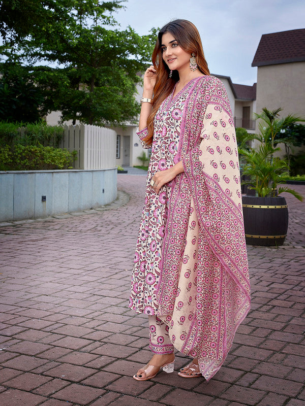 Women's Viscose Printed Flared Kurta Pant With Dupatta