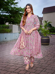 Women's Viscose Printed Flared Kurta Pant With Dupatta-ME156-surbhipinkchiku-SKD