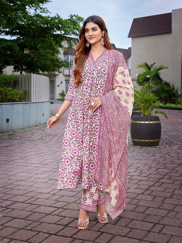 Women's Viscose Printed Flared Kurta Pant With Dupatta