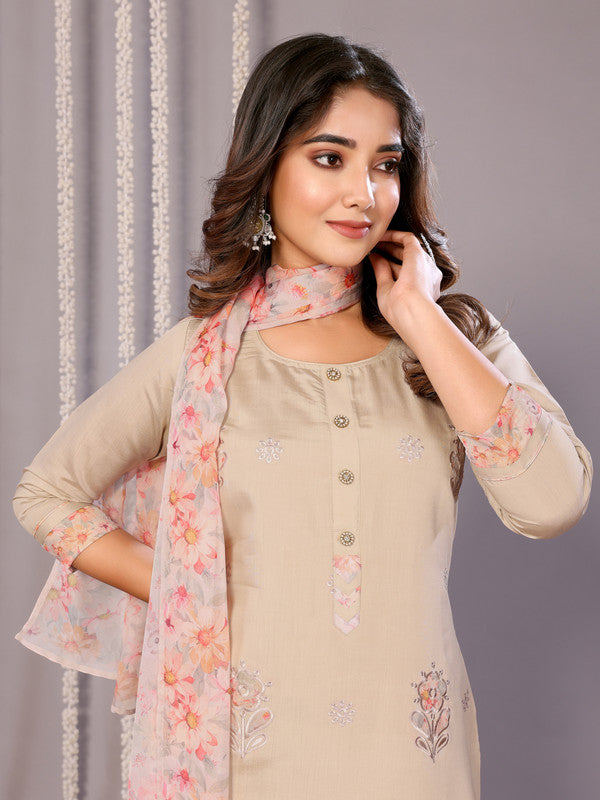 Women's Embroidered Straight Kurta Pant With Dupatta