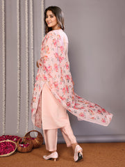Women's Embroidered Straight Kurta Pant With Dupatta-ME158-surbhiPink-SKD