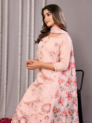 Women's Embroidered Straight Kurta Pant With Dupatta-ME158-surbhiPink-SKD