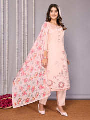 Women's Embroidered Straight Kurta Pant With Dupatta-ME158-surbhiPink-SKD
