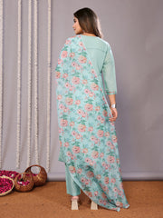 Women's Embroidered Straight Kurta Pant With Dupatta-ME159-surbhiSeaBlu-SKD